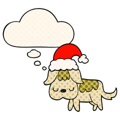 cute christmas dog and thought bubble in comic book style