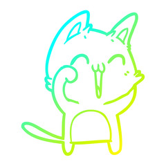 cold gradient line drawing happy cartoon cat meowing
