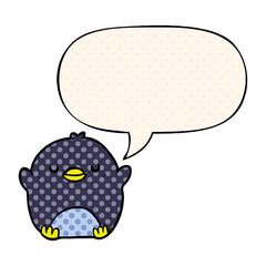 cute cartoon penguin and speech bubble in comic book style
