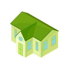 Green model of a modern one-story house. Vector illustration on white background.