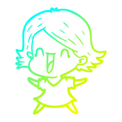 cold gradient line drawing cartoon laughing woman