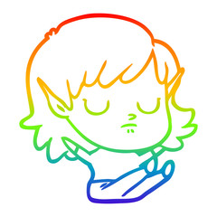 rainbow gradient line drawing cartoon elf girl
