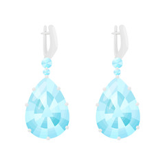 Silver earrings with light blue stones. Vector illustration on white background.