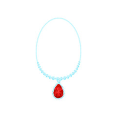 Necklace of blue stone with pendant. Vector illustration on white background.