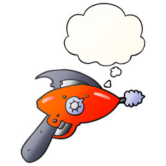 cartoon ray gun and thought bubble in smooth gradient style