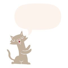 cartoon cat and speech bubble in retro style