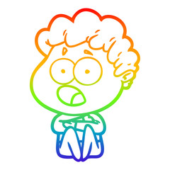 rainbow gradient line drawing cartoon man gasping in surprise