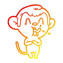 warm gradient line drawing crazy cartoon monkey