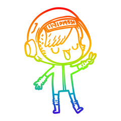 rainbow gradient line drawing cartoon astronaut woman