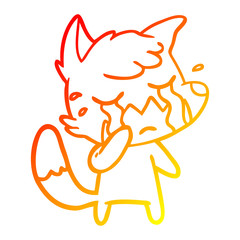 warm gradient line drawing crying fox cartoon