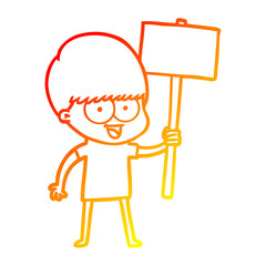 warm gradient line drawing happy cartoon boy