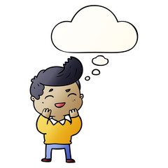cartoon man laughing and thought bubble in smooth gradient style