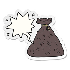 cartoon old hessian sack and speech bubble sticker