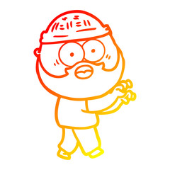 warm gradient line drawing cartoon bearded man grasping