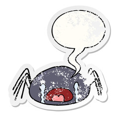 cartoon halloween spider crying and speech bubble distressed sticker