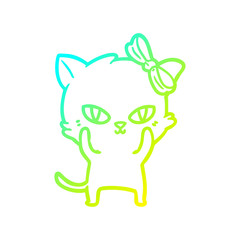 Obraz premium cold gradient line drawing cute cartoon cat
