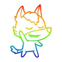 rainbow gradient line drawing friendly cartoon wolf