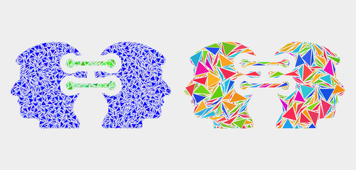 Head links integration collage icon of triangle items which have different sizes and shapes and colors. Geometric abstract vector illustration of head links integration.