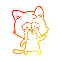 warm gradient line drawing crying cartoon cat