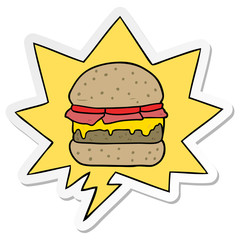 cartoon stacked burger and speech bubble sticker