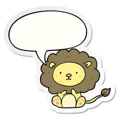 cute cartoon lion and speech bubble sticker