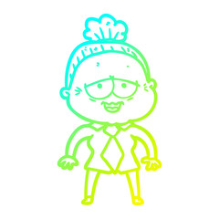 cold gradient line drawing cartoon happy old lady