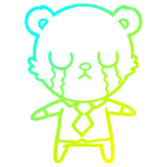 cold gradient line drawing crying cartoon bear