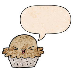 cute cartoon pie and speech bubble in retro texture style