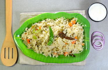 Vegetable Biriyani served with raita
