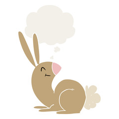 cute cartoon rabbit and thought bubble in retro style
