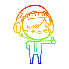 rainbow gradient line drawing cartoon astronaut woman