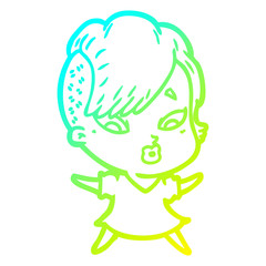Obraz premium cold gradient line drawing cartoon surprised girl
