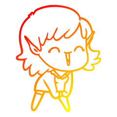 warm gradient line drawing cartoon elf girl