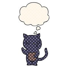 cute cartoon cat and thought bubble in comic book style