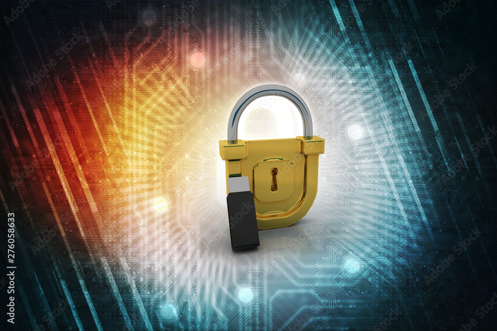 Poster 3d rendering data pendriver with lock