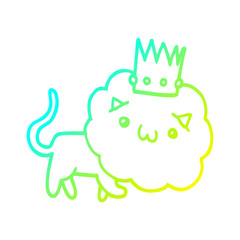 cold gradient line drawing cartoon lion with crown