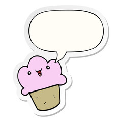 cartoon cupcake and face and speech bubble sticker