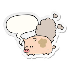 cartoon smelly pig and speech bubble sticker