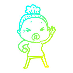 cold gradient line drawing cartoon angry old woman