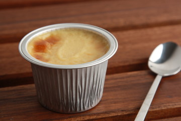 delicious egg flan in aluminum container