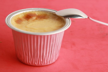 delicious egg flan in aluminum container