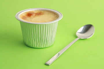 delicious egg flan in aluminum container