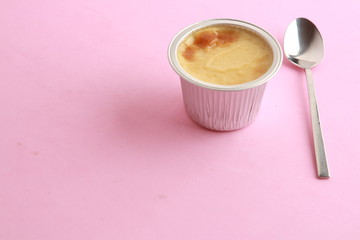 delicious egg flan in aluminum container