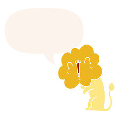 cute cartoon lion and speech bubble in retro style
