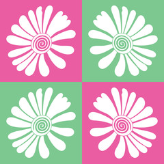 Fototapeta na wymiar Pink and green boxed vector flower seamless