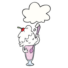 cartoon ice cream soda girl and thought bubble
