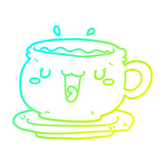 cold gradient line drawing cute cartoon cup and saucer