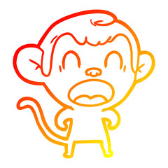 warm gradient line drawing shouting cartoon monkey