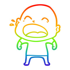 rainbow gradient line drawing cartoon shouting bald man