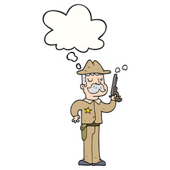 cartoon sheriff and thought bubble